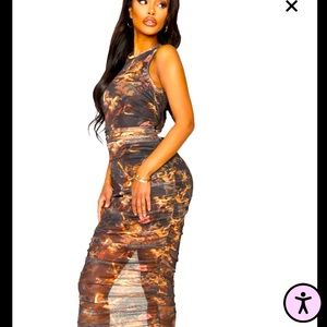 Shape Brown Renaissance Print Sleeveless Midi Dress